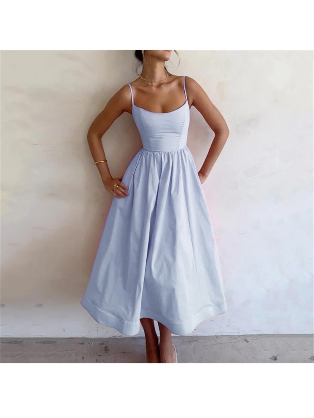 S Light Blue Dress with Spaghetti Straps